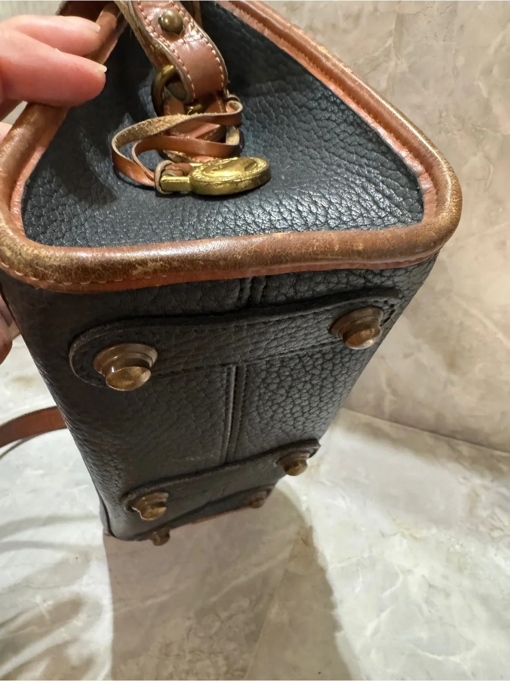 Dooney & Bourke Black and Brown Pebbled Leather Messenger Bag